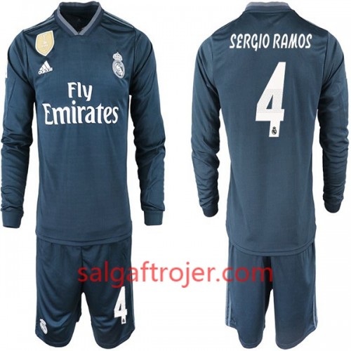 Real Madrid Fodboldtrøjer SERGIO RAMOS 4 Børn Udebanesæt 2018/19 Langærmet Real Madrid Fodboldtrøjer SERGIO RAMOS 4 Børn Udebanesæt 2018/19 Langærmet